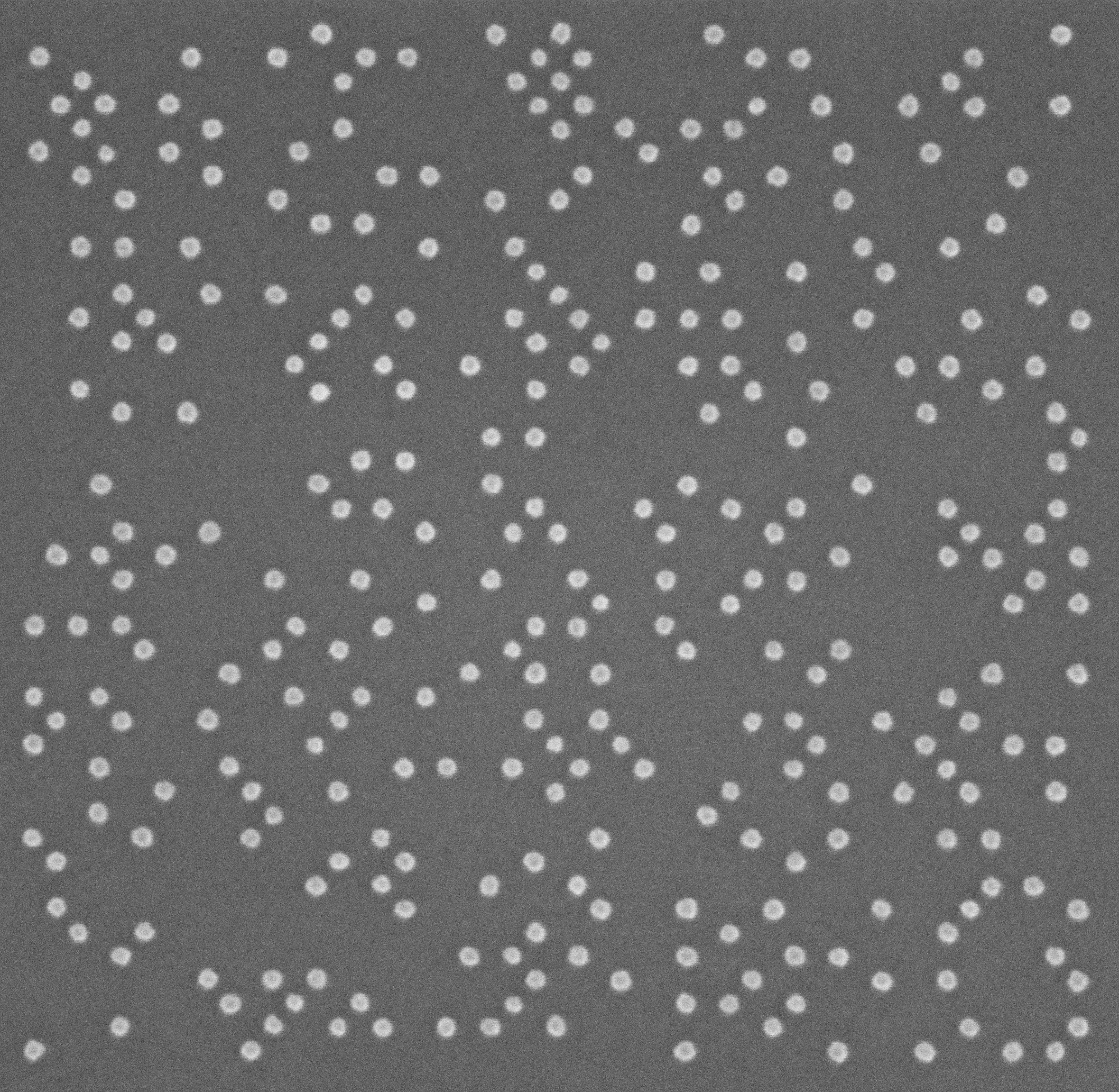 Random vias with 30 nm center-to-center pitch with superb pattern quality and critical dimension uniformity.
