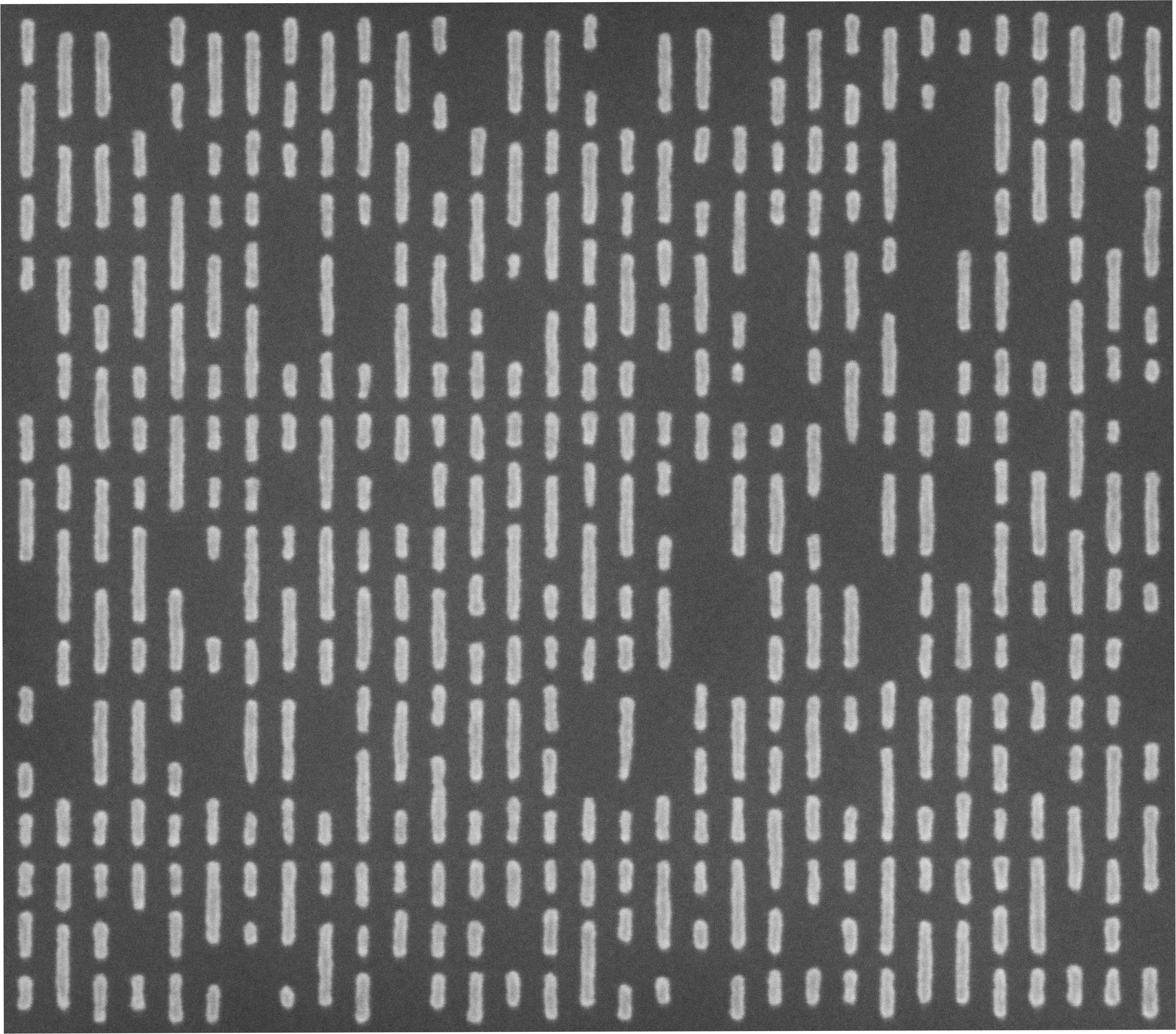 Random logic contact array of 12 nm critical dimensions and 13 nm tip-to-tip spacing printed with high pattern fidelity.